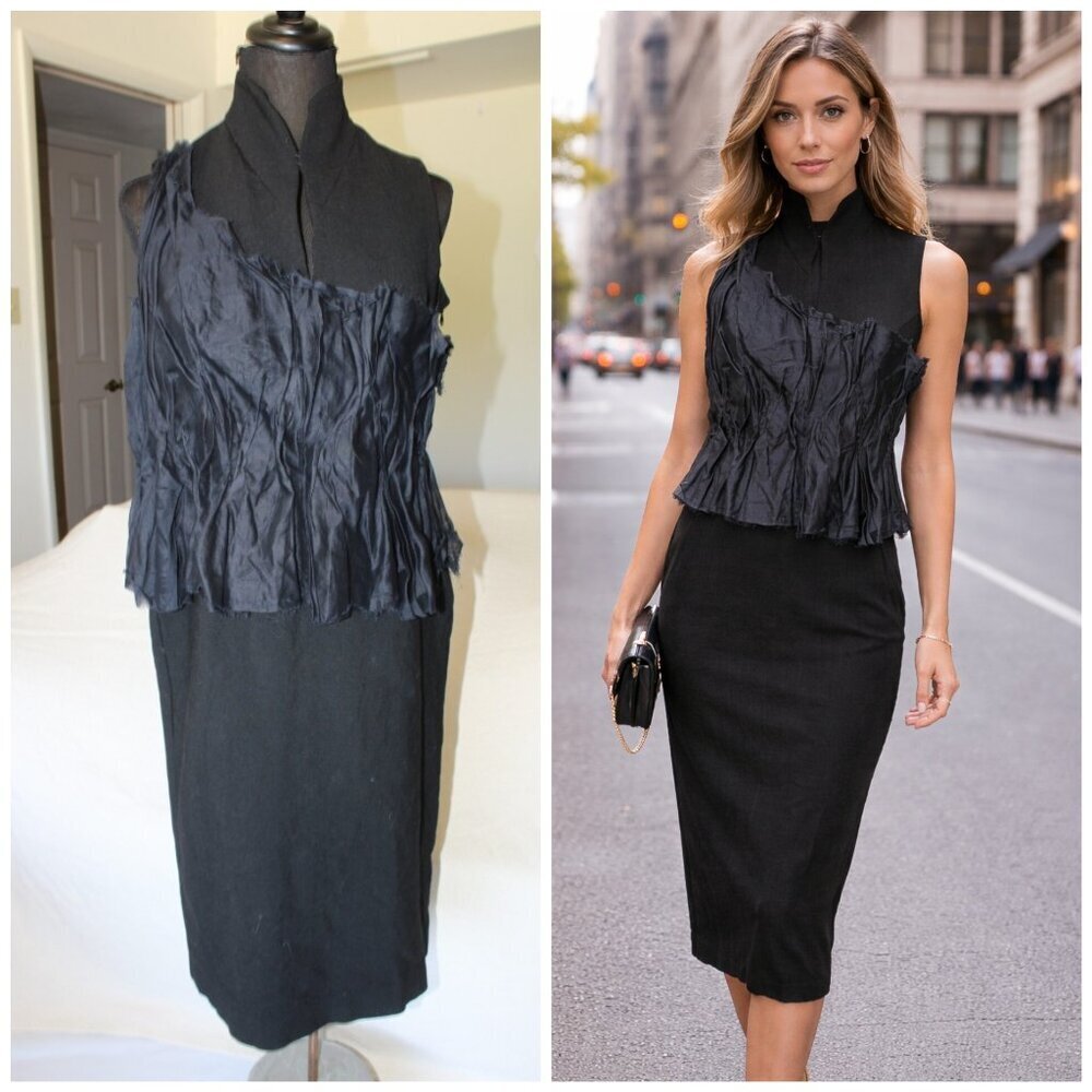 Vintage Brioni Black Midi Dress mercerized cotton Old Money Size L?